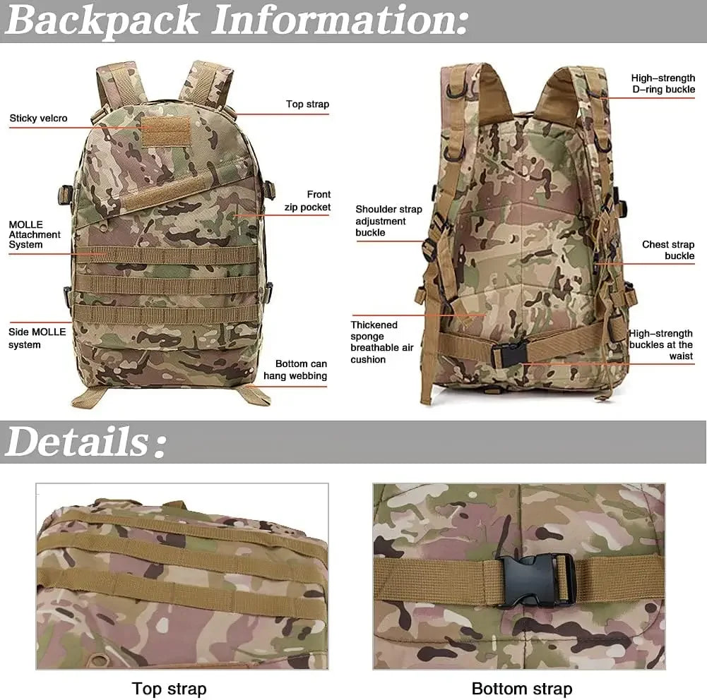 Sac à dos tactique MOLLE pour randonnée et outdoor