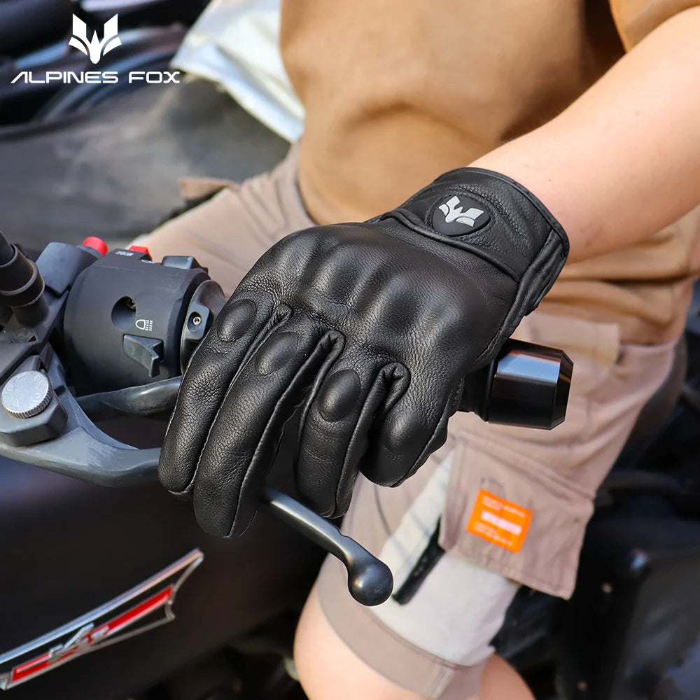 Gants Moto Cuir Vintage ALPINES FOX – Tactile Anti-Dérapant Respirant