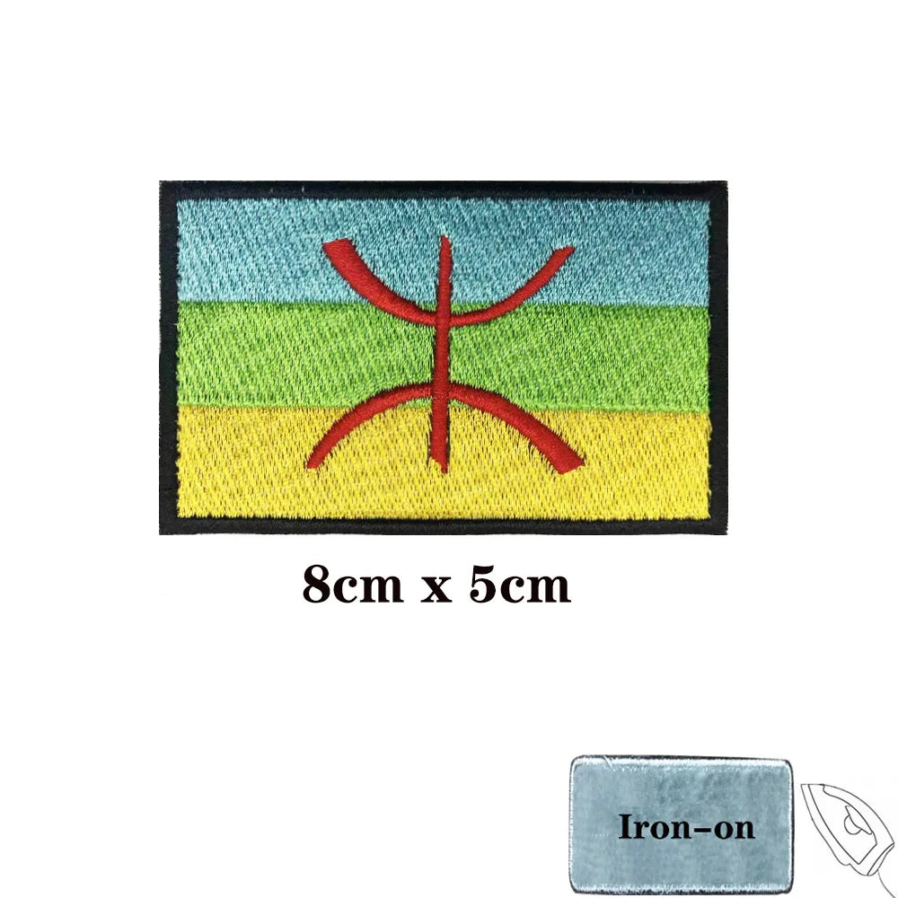Patch Drapeau Berbère Afrique du Nord Brodé – 8×5 cm | Thermocollant ou Hook & Loop | Brassard, Veste, Sac, Équipement Militaire - BLACKBEARD OUTDOOR INDUSTRIES