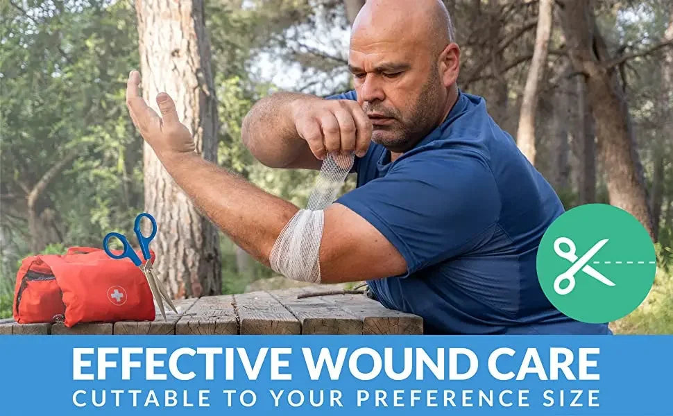 Bandages de Gaze Respirants - 4 Rouleaux - Fournitures de Premiers Secours Premium pour Aventuriers - Flexible - Bande de Pansement pour Soins des Plaies BLACKBEARD OUTDOOR INDUSTRIES