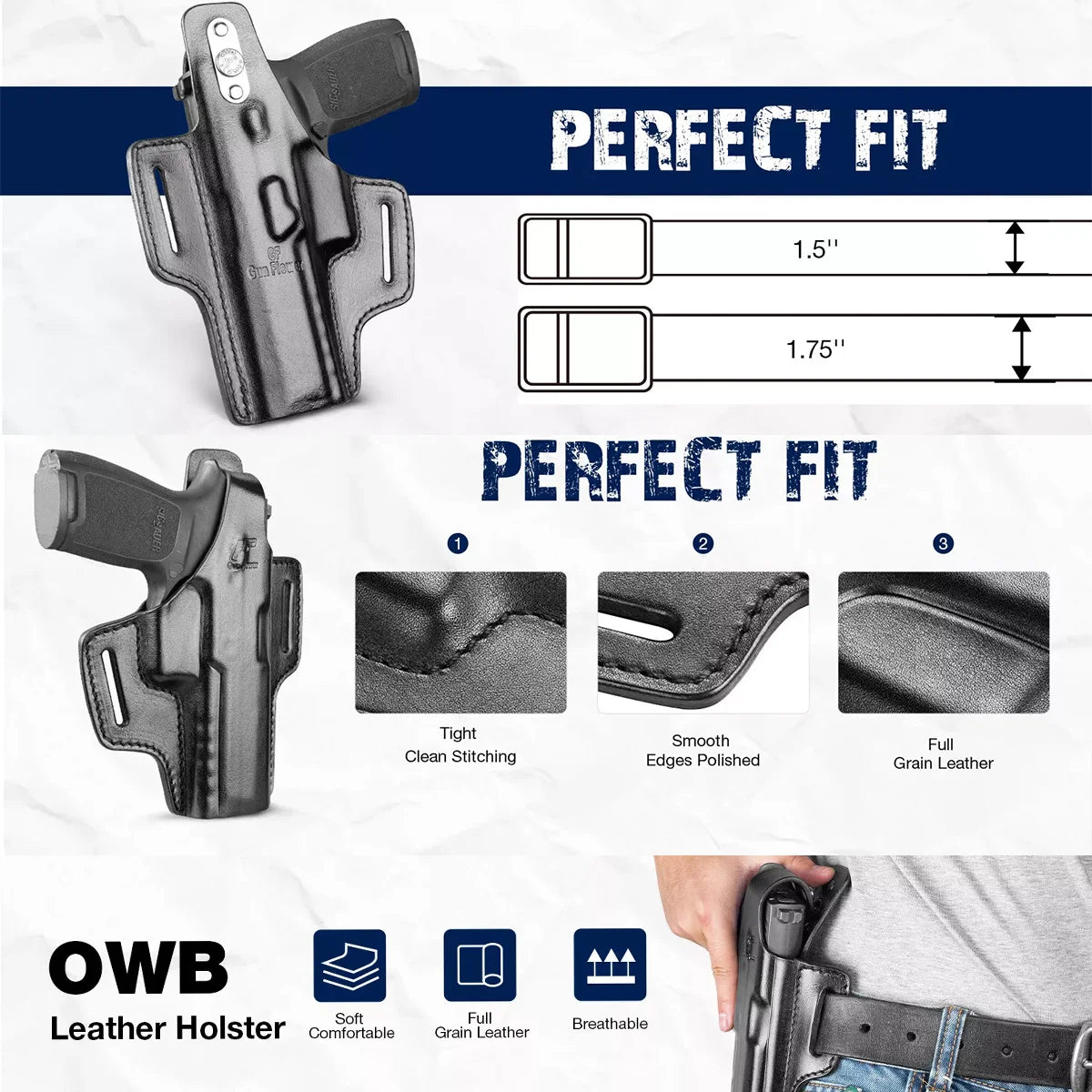 Holster Cuir Pleine Fleur OWB Sig Sauer P320 M18 Compact – Thumb Break | Main Droite | Ceinture 38-44mm - BLACKBEARD OUTDOOR INDUSTRIES
