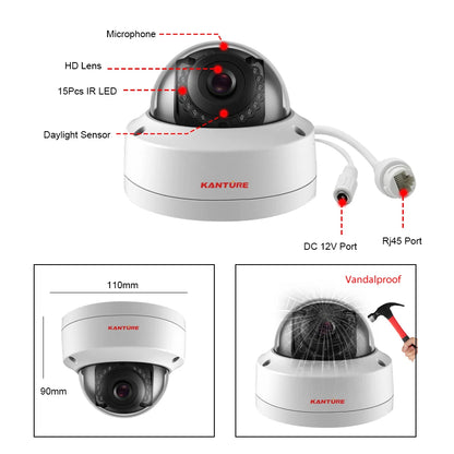 Kit NVR POE 4K/2K 4 ou 8 Canaux + Caméras IP H.265 – Détection IA Visage/Corps/Mouvement, Vision Nocturne IR 20m, IP66, Audio, CE/FCC