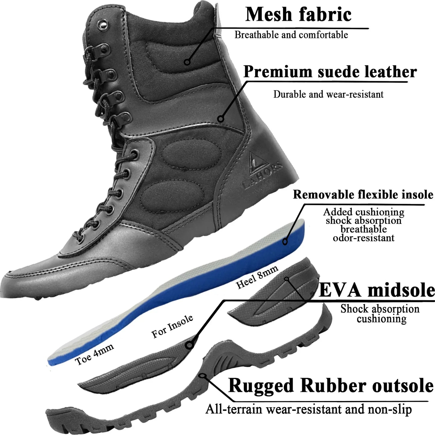 Rangers Tactiques Homme LAHORS – Cuir Véritable, Zip Latéral, Désert Combat, Pointures 39-46