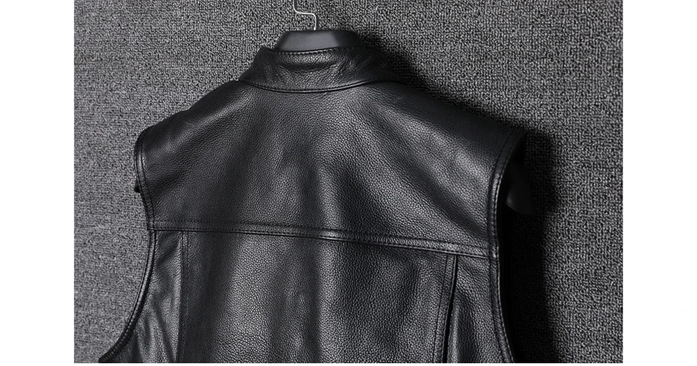 Gilet en Cuir Synthétique pour Homme - Veste en Cuir de Motard Automne Hiver avec Col Montant BLACKBEARD OUTDOOR INDUSTRIES