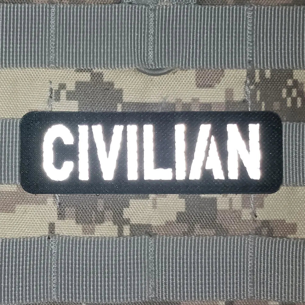 Patch Brodé Réfléchissant CIVILIAN – Écusson Tactique Militaire Velcro | Brassard & Sac à Dos