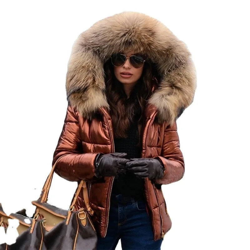 Doudoune Courte Femme à Capuche et Col Fourrure – Veste Matelassée Chaude Hiver