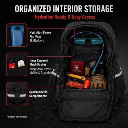 Sac à dos outdoor 35 L noir extensible à poches multiples