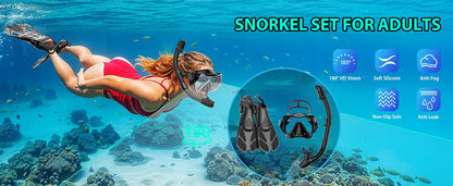 Set de Snorkeling 3-en-1 JoyMaySun – Masque Panoramique, Tuba Dry Top, Palmes Courtes et Sac de Transport - BLACKBEARD OUTDOOR INDUSTRIES