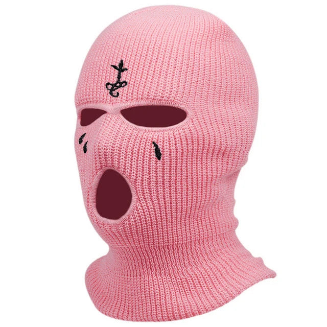 Cagoule à motifs brodés, masque chaud 3 trous pour l’hiver