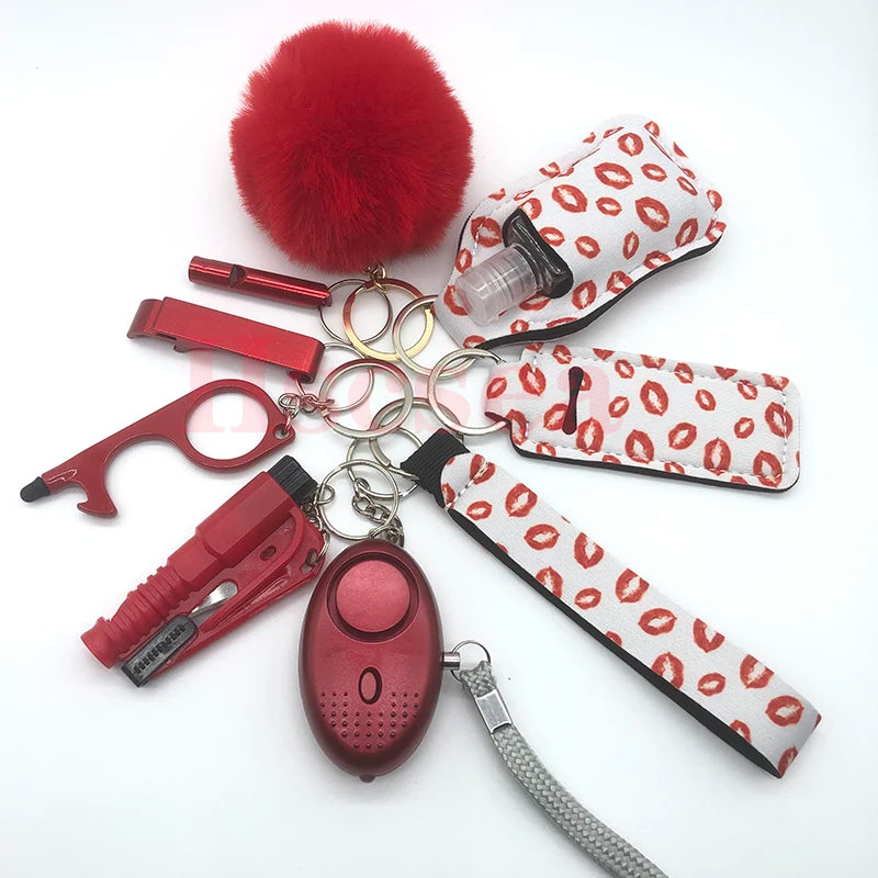 Kit porte-clés de sécurité femme 10 pièces avec dragonne