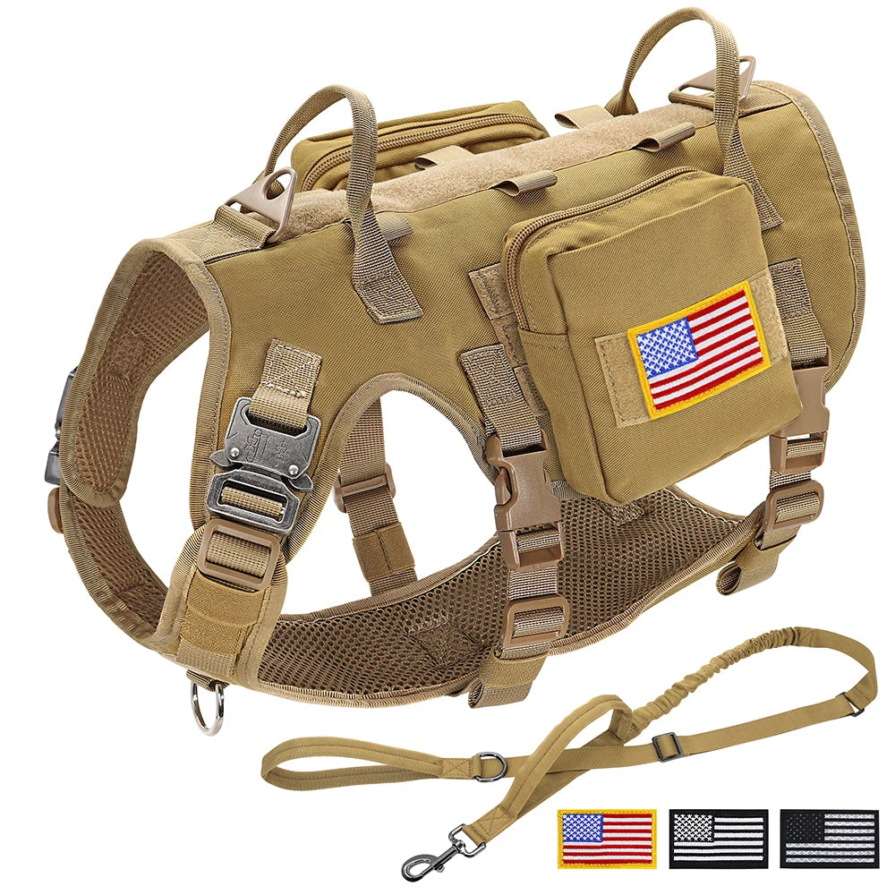 Harnais Tactique Grand Chien – Kit Complet Collier + Laisse + Poches MOLLE
