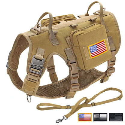 Harnais Tactique Grand Chien – Kit Complet Collier + Laisse + Poches MOLLE
