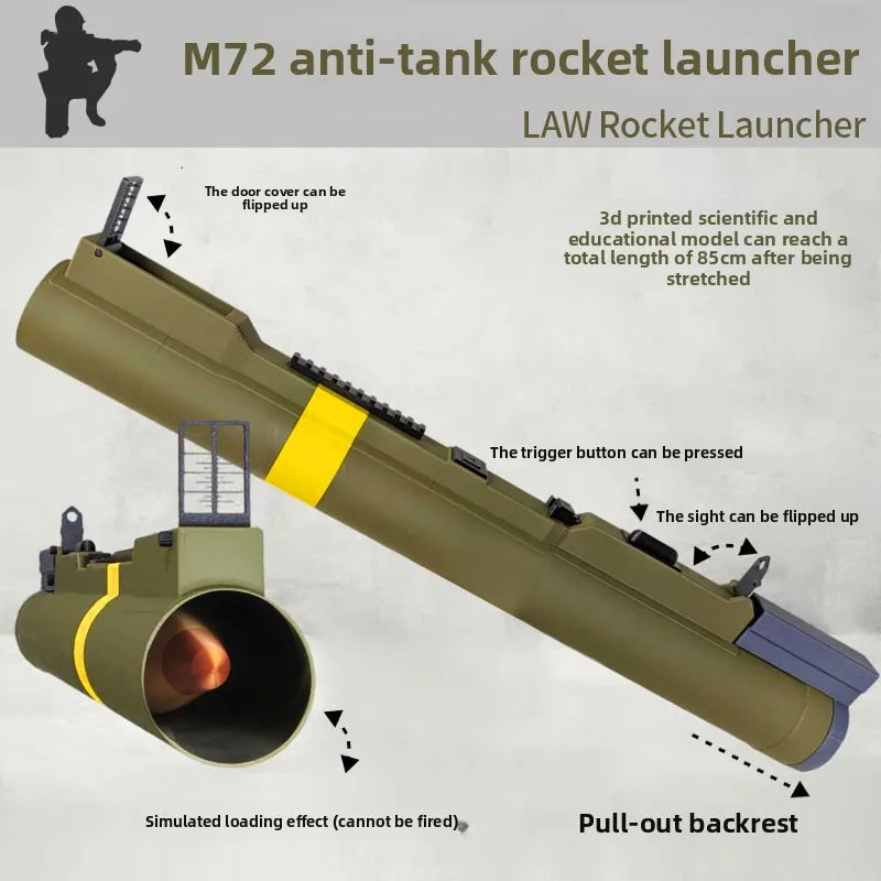 Maquette 3D Lance-Roquettes M72 LAW Américain — Extensible, Non Fonctionnel, Éducatif