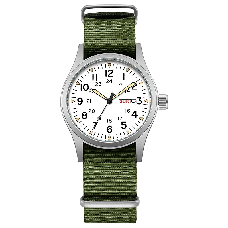 Montre de terrain K7105 – 38 mm, bracelet nylon et aiguilles lumineuses