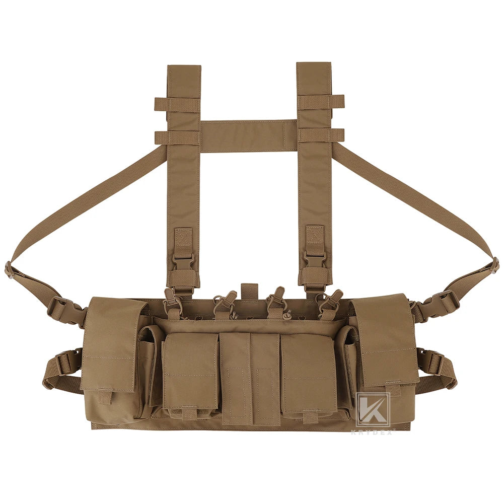 Chest rig tactique léger discret avec harnais en H, porte-chargeurs et poches radio