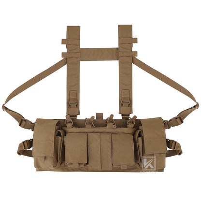 Chest rig tactique léger discret avec harnais en H, porte-chargeurs et poches radio