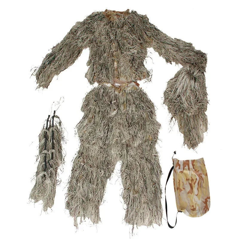 Ghillie Suit 3D Camouflage Feuilles 5 Pièces – Chasse, Airsoft, Sniper | Woodland, Désert, Neige