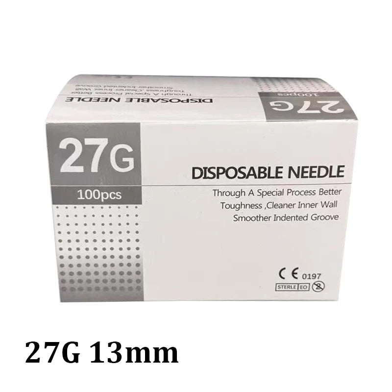Aiguilles Ultra-fines Indolores 100 pcs – 25G à 34G, 1,5 à 25 mm – Seringue Transparente Embout Capuchon – Beauté & Médical