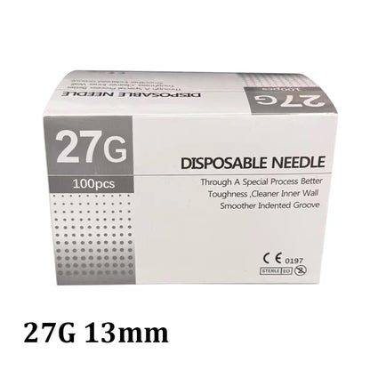 Aiguilles Ultra-fines Indolores 100 pcs – 25G à 34G, 1,5 à 25 mm – Seringue Transparente Embout Capuchon – Beauté & Médical