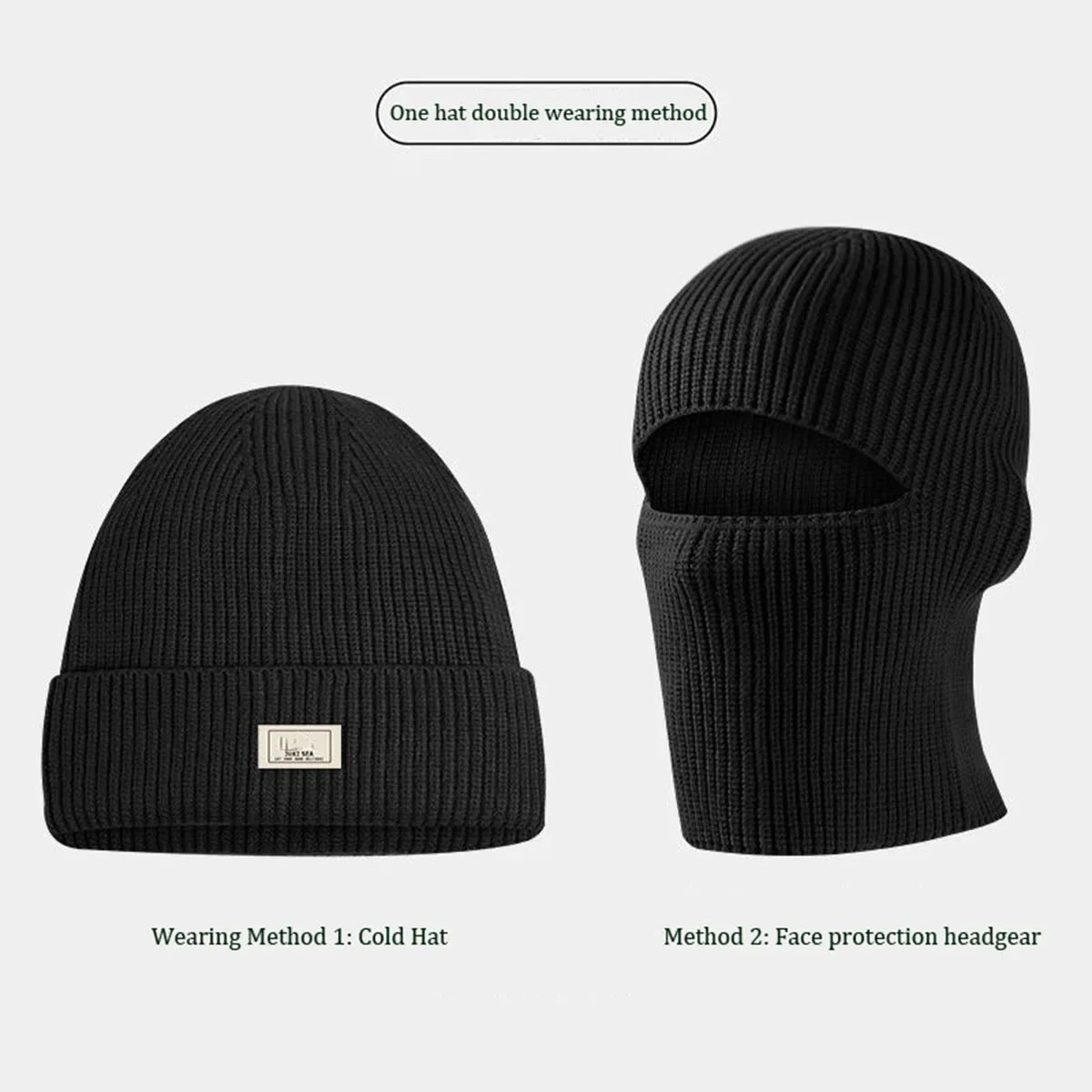 Bonnet Cagoule 2-en-1 Tricot Hiver – Masque Visage Ski Cyclisme Tactique