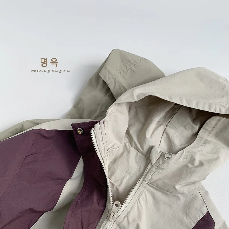 Veste Zippée Enfant À Capuche Patchwork – Manches Longues Printemps