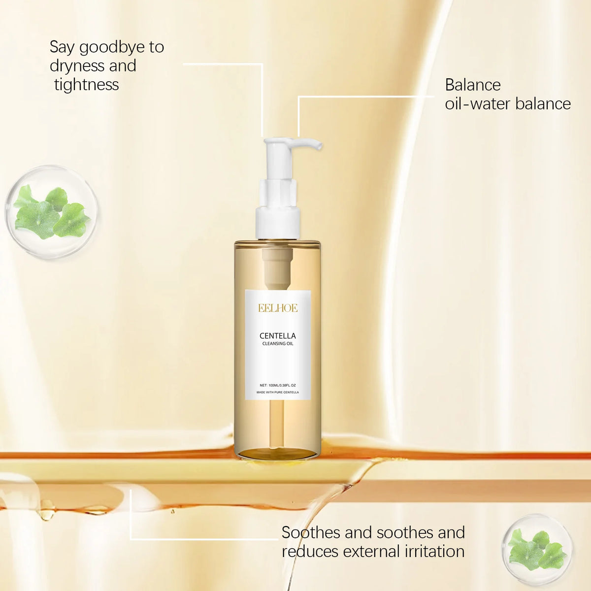 Huile démaquillante à la centella 100 ml, visage, yeux et lèvres