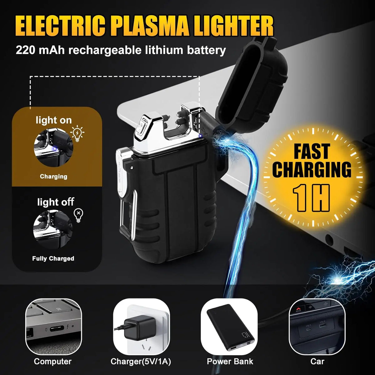 Briquet tempête électrique double arc, rechargeable USB ou gaz