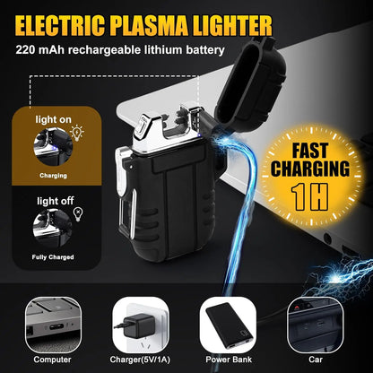 Briquet tempête électrique double arc, rechargeable USB ou gaz