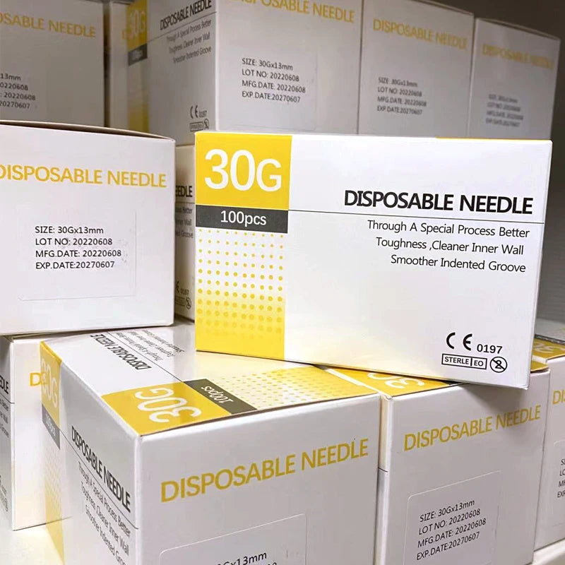 Aiguilles Ultra-fines Indolores 100 pcs – 25G à 34G, 1,5 à 25 mm – Seringue Transparente Embout Capuchon – Beauté & Médical