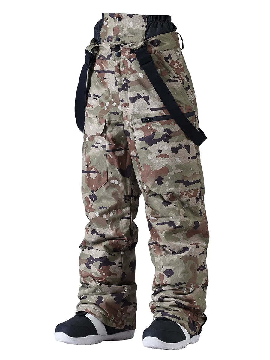 Pantalon de ski camouflage unisexe imperméable à bretelles