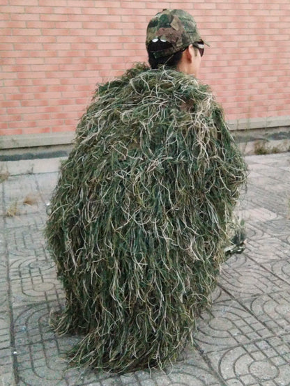Cape Ghillie Camouflage Tricotée Main 80x90 cm – Chapeau et Poncho de Chasse Mixte