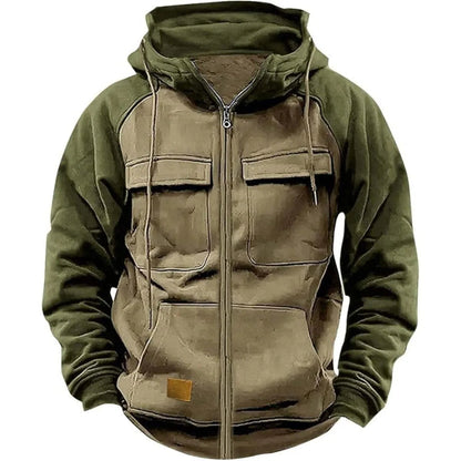 Sweat-shirt Tactique à Capuche pour Homme - Zip, Patchwork, Poches Multiples, Veste de Voyage Automne-Hiver BLACKBEARD OUTDOOR INDUSTRIES