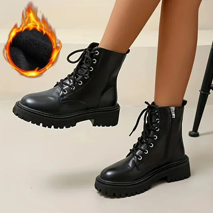 Bottines Femme Plateforme Fourrées – Zip Latéral Bout Rond Hiver