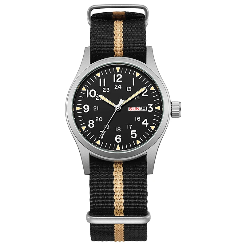 Montre de terrain K7105 – 38 mm, bracelet nylon et aiguilles lumineuses