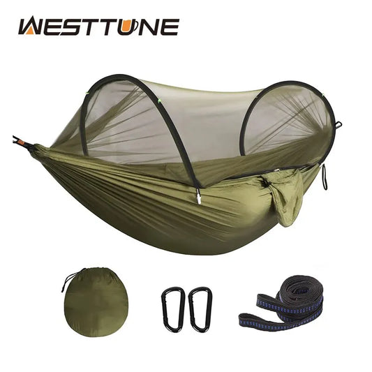 Hamac 3-en-1 Anti-Moustiques Nylon 210T – Ouverture Automatique, Camping Outdoor