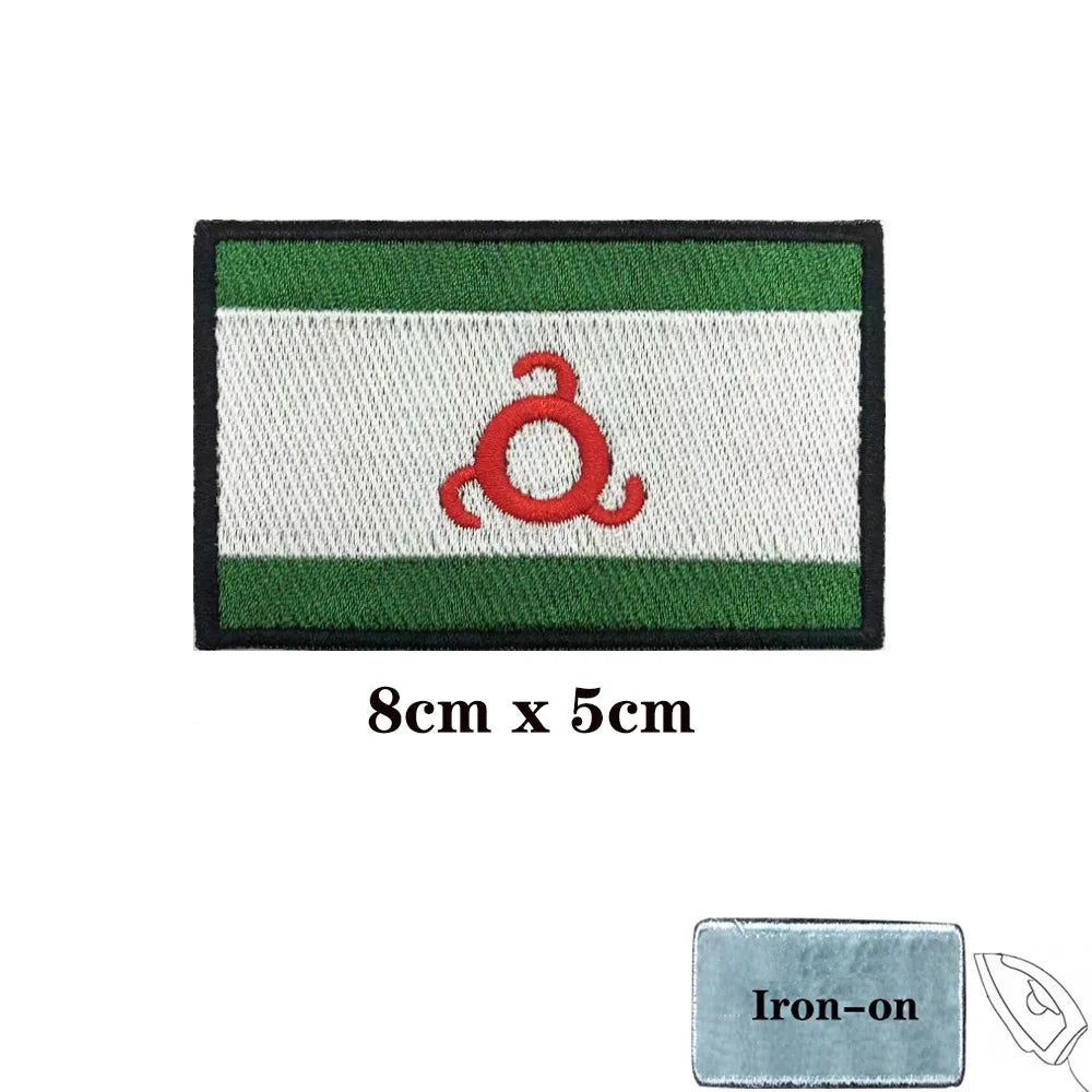 Patch Brodé Drapeau République d’Ingouchie – Thermocollant ou Velcro Hook & Loop, 8x5 cm - BLACKBEARD OUTDOOR INDUSTRIES