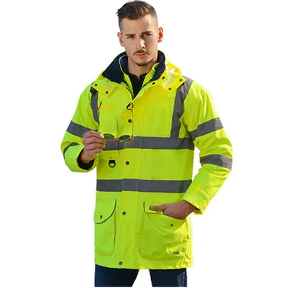 Veste de Sécurité Haute Visibilité EN471 ANSI/SEA 107 7-en-1 - Parka Imperméable et Coupe-Vent, Vêtement de Travail Réfléchissant, Manteau de Pluie Chaud et Résistant - BLACKBEARD OUTDOOR INDUSTRIES