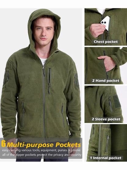 Veste Polaire Tactique Homme Hiver – Fermeture Complète, Capuche, Multi-Poches | Randonnée Chasse - BLACKBEARD OUTDOOR INDUSTRIES