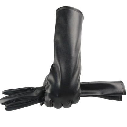 Gants femme en simili cuir noir, mi-longs pour l’hiver