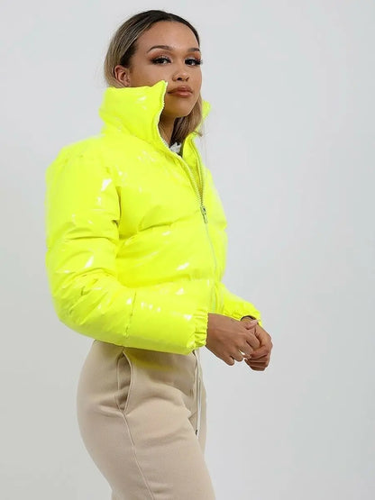 Doudoune Vinyle Femme Courte – Effet Cuir PVC Brillant, Col Montant, Style Luxe | S-XXL - BLACKBEARD OUTDOOR INDUSTRIES