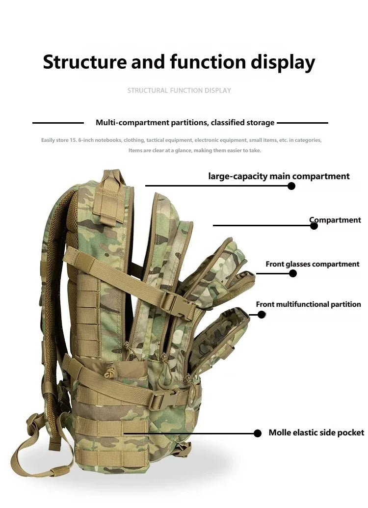 Sac à dos tactique camouflage en nylon pour randonnée