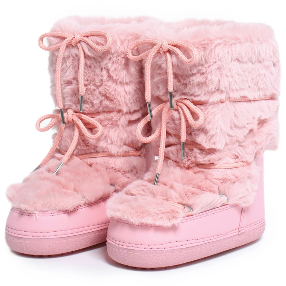 2025 Winter Snow Boots Women Ski Boots Luxury Fluffy Furry Fur Boots Female Rivets Warm Waterproof Platform Black Cotton Boots BLACKBEARD OUTDOOR INDUSTRIES