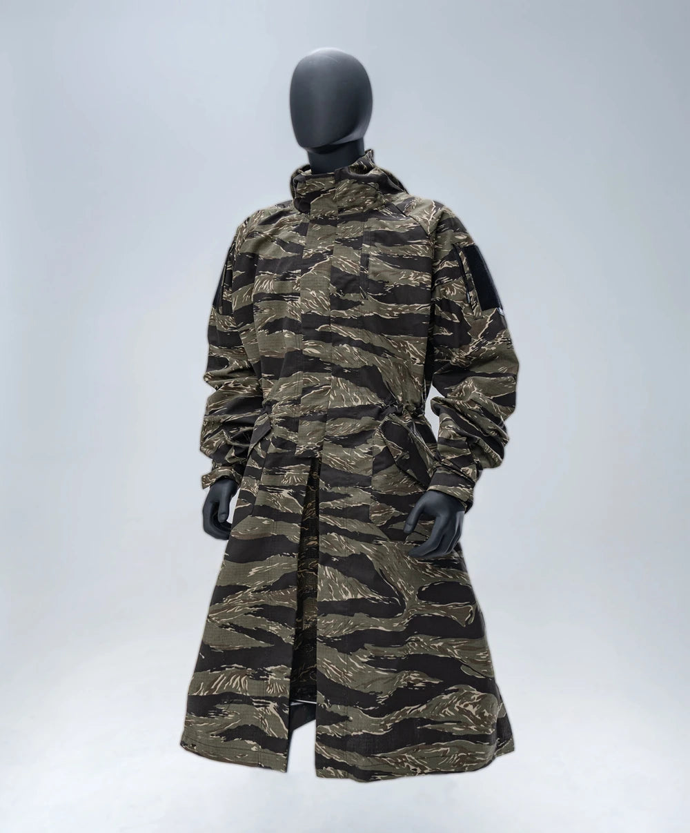 Manteau tactique à capuche homme : trench long coupe-vent en coton-polyester - BLACKBEARD OUTDOOR INDUSTRIES