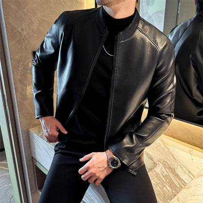 Veste homme slim en simili cuir noir