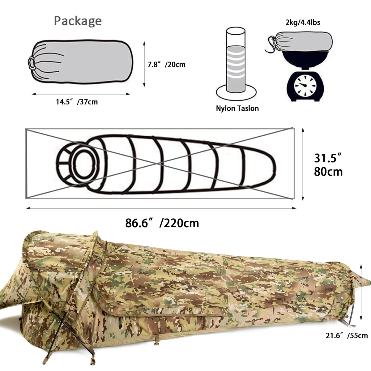Tente bivouac 1 personne – Abri bivy compact à fenêtres TPU