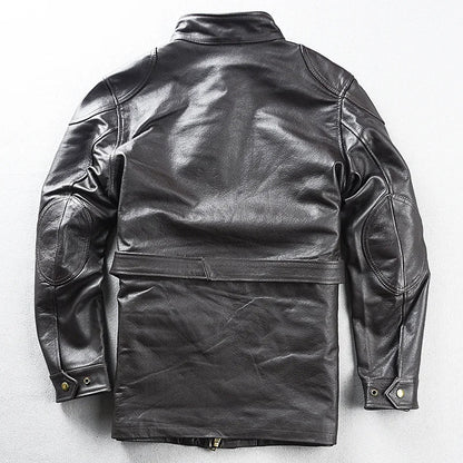 Brown Autumn Leather Jacket Men Safari Style Four Pockets Plus Size 5XL Natural Cowhide M65 Belt Genuine Leather Coat BLACKBEARD OUTDOOR INDUSTRIES