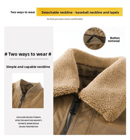 Men's Casual Thickened Cotton Jacket Removable Fur Collar Autumn Winter Warm Stand Collar Looseness Style Chinese Origin BLACKBEARD OUTDOOR INDUSTRIES