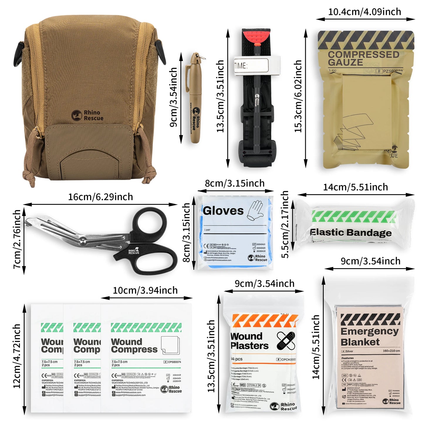 RHINO RESCUE Kit IFAK MOLLE – Garrot, Gaze Compressive, EMS & Survie Tactique