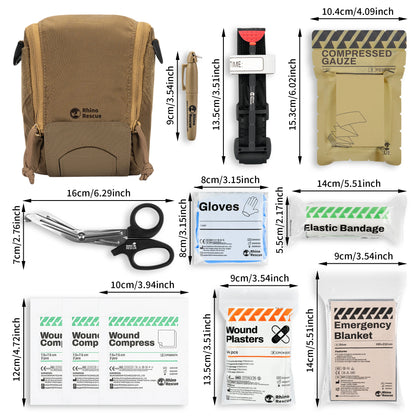 RHINO RESCUE Kit IFAK MOLLE – Garrot, Gaze Compressive, EMS & Survie Tactique