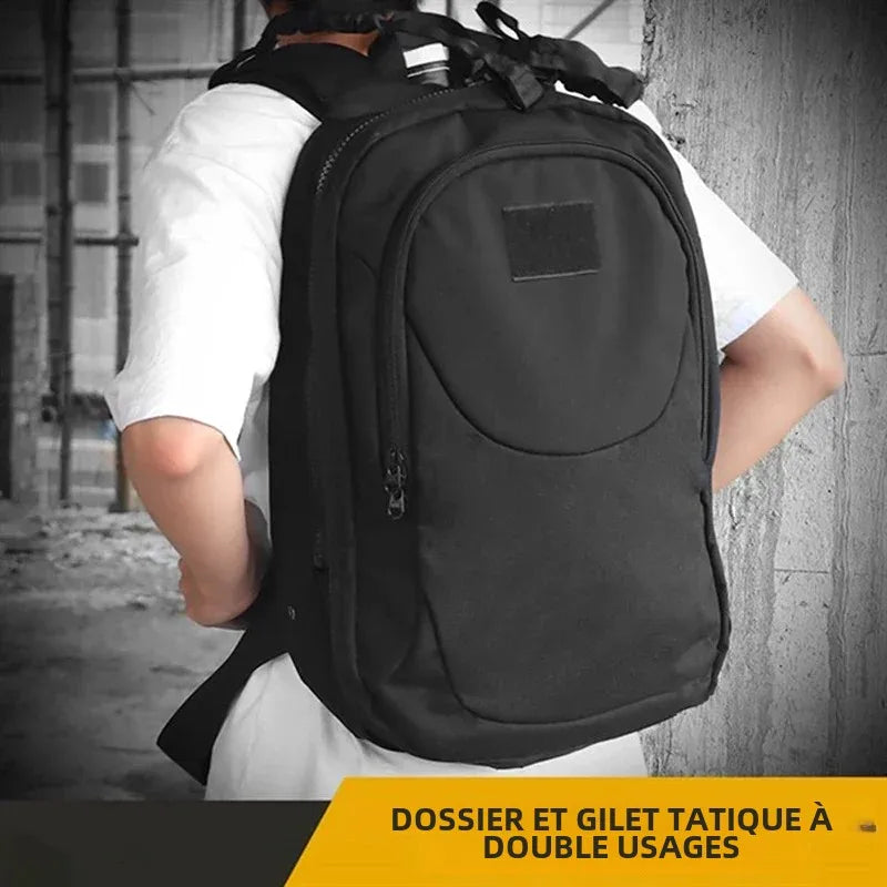 SINAIRSOFT sac à dos porte plaque 2‑en‑1 – se transforme en gilet tactique en secondes, tissu Oxford résistant, libération rapide (Noir/Dark Earth) - BLACKBEARD OUTDOOR INDUSTRIES